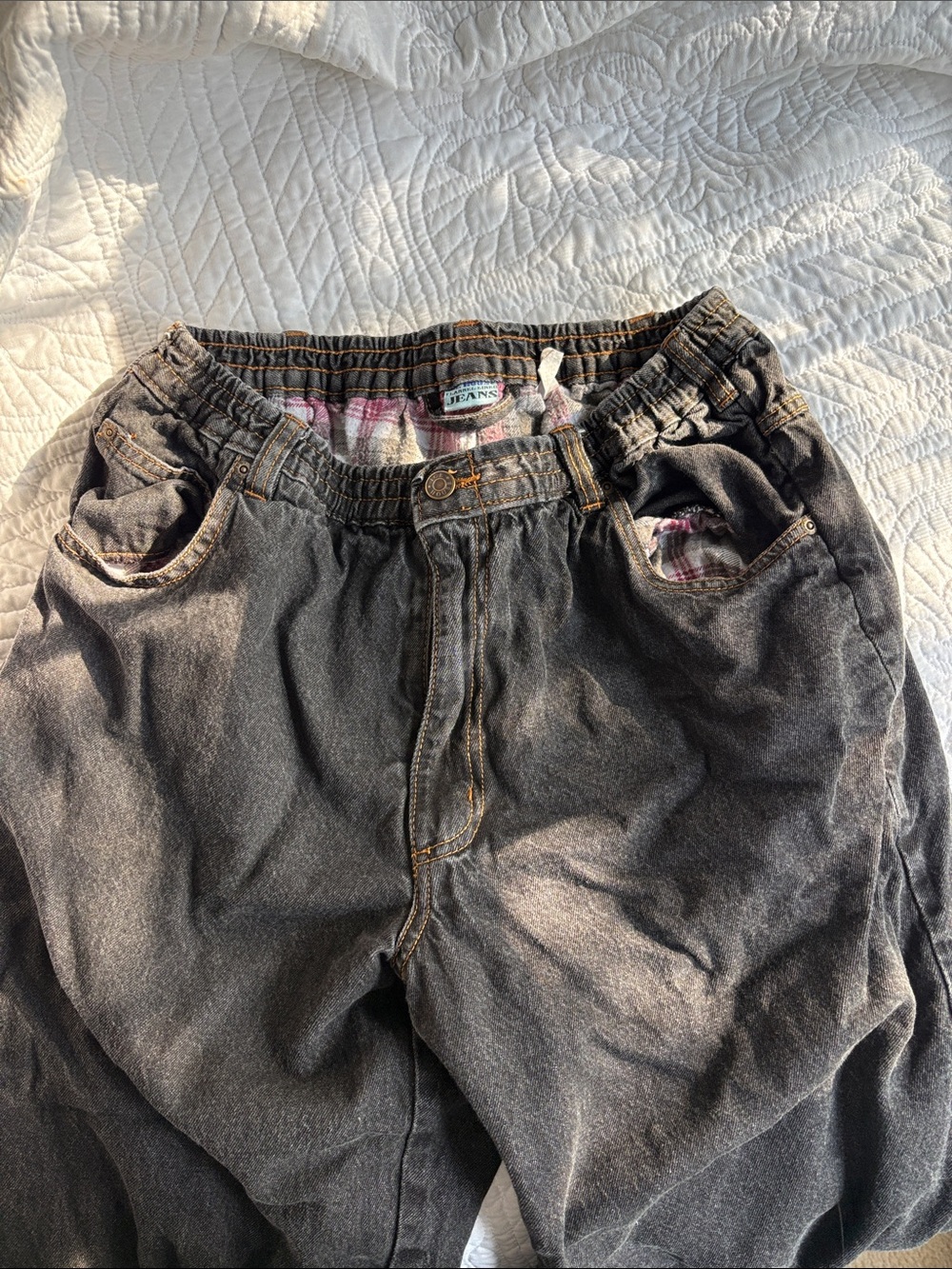 Black Denim Jogger Flannel Lined Pants